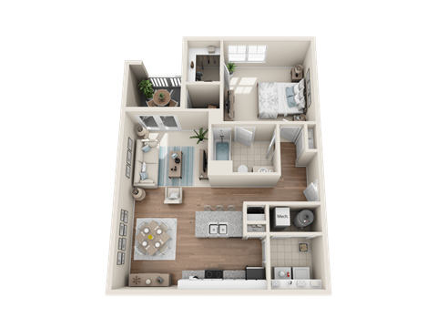 a 3d floor plan of a 3 bedroom apartment